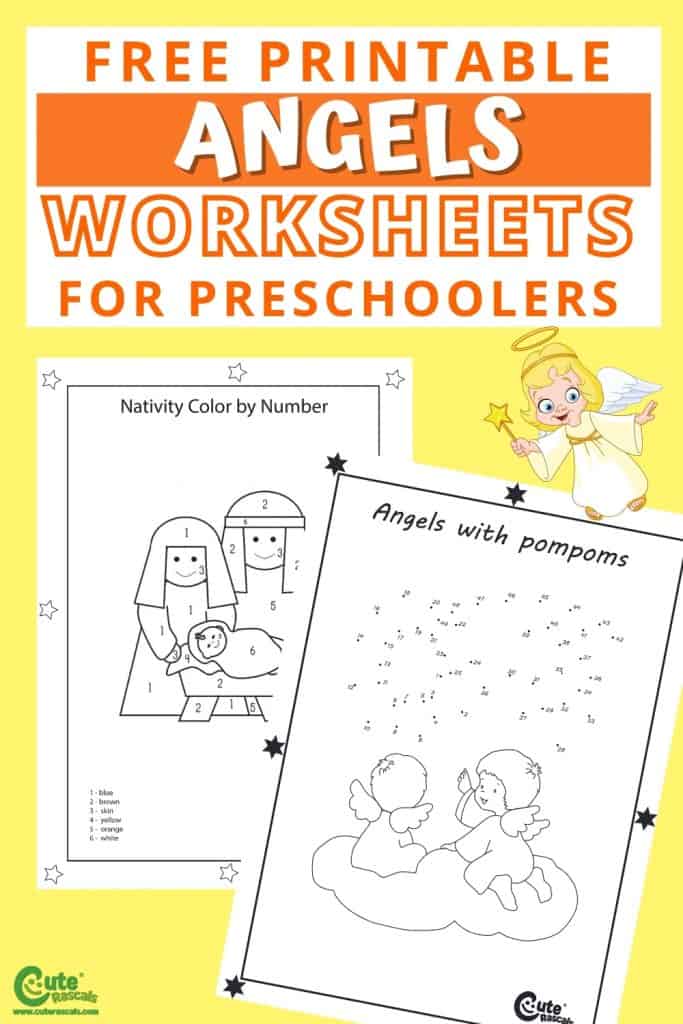 Free printable angels math game for preschool worksheets