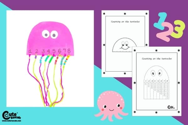 How Many Tentacles? Math Counting Activity for Preschoolers Montessori Worksheets (4-6 Year Olds)