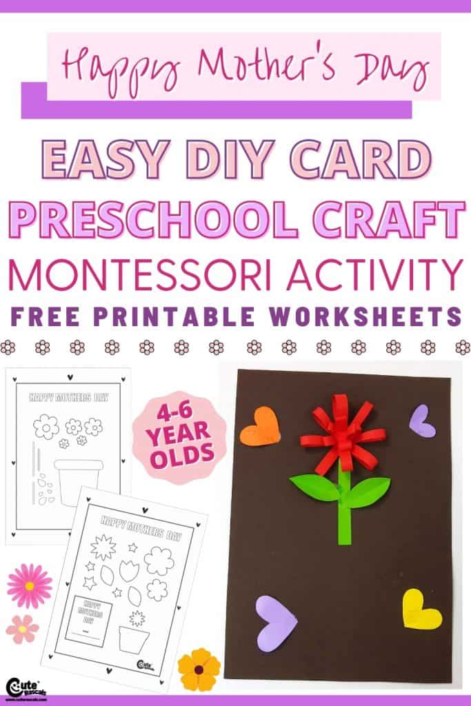 DIY flower card. Mother's day craft ideas for kids with free printable worksheets