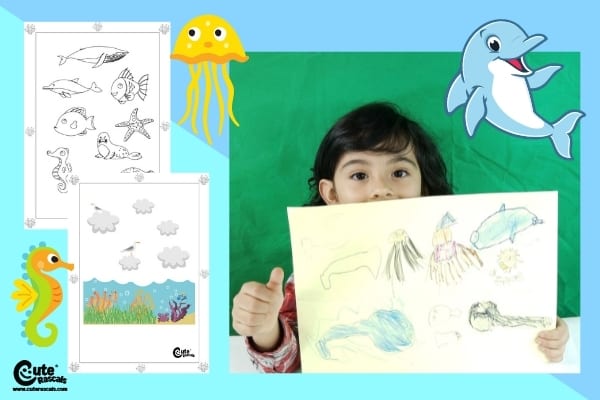 Colorful Sea Friends Drawing Games for Kids Worksheets (4-6 Year Olds)