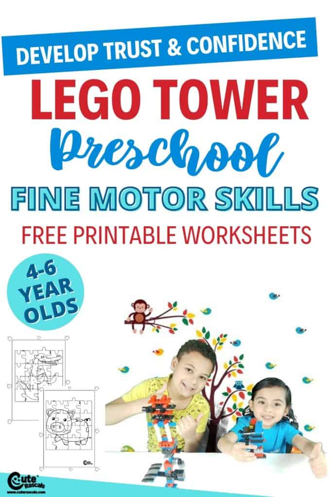 Develop trust and confidence with this Lego preschool fine motor skills activity with free printable puzzle worksheets