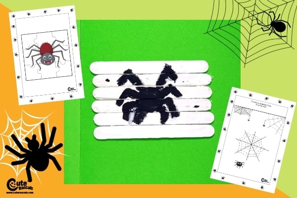 Halloween Easy Spider Craft Puzzle for Kids Worksheets (4-6 Years Old)