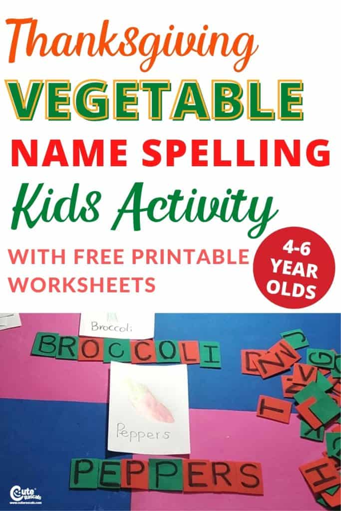 Thanksgiving vegetable name spelling kids activity