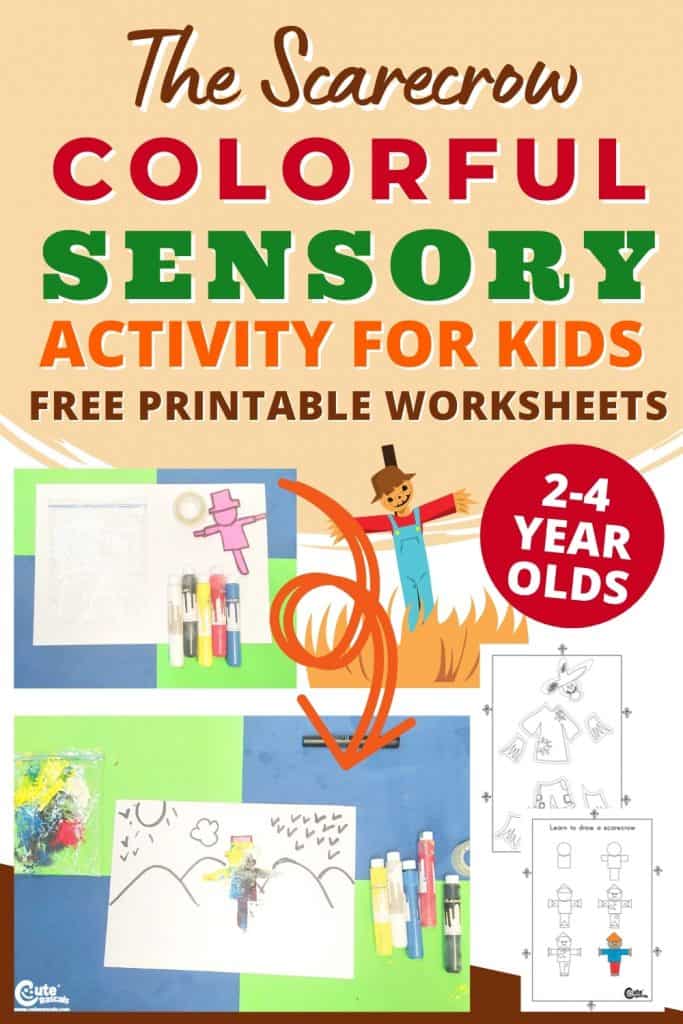 Scarecrow colorful sensory art for kids activity with free printable worksheets