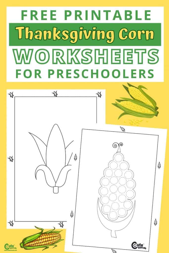 Free printable corn worksheets for Thanksgiving