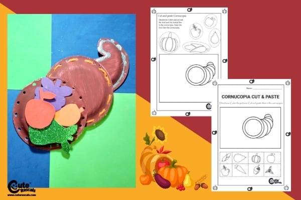 Fall Crafts For Kids- Thanksgiving Cornucopia Craft for Kids Worksheets (4-6 Year Olds)