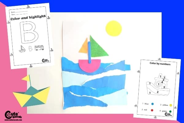 Simple Preschool Roleplaying Paper Boat Craft Activity for Kids with Worksheets (4-6 Year Olds)