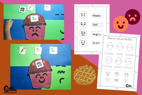 Thanksgiving Pecan Pie Feelings and Emotions Activity for Preschoolers Worksheets (2-4 Year Olds)
