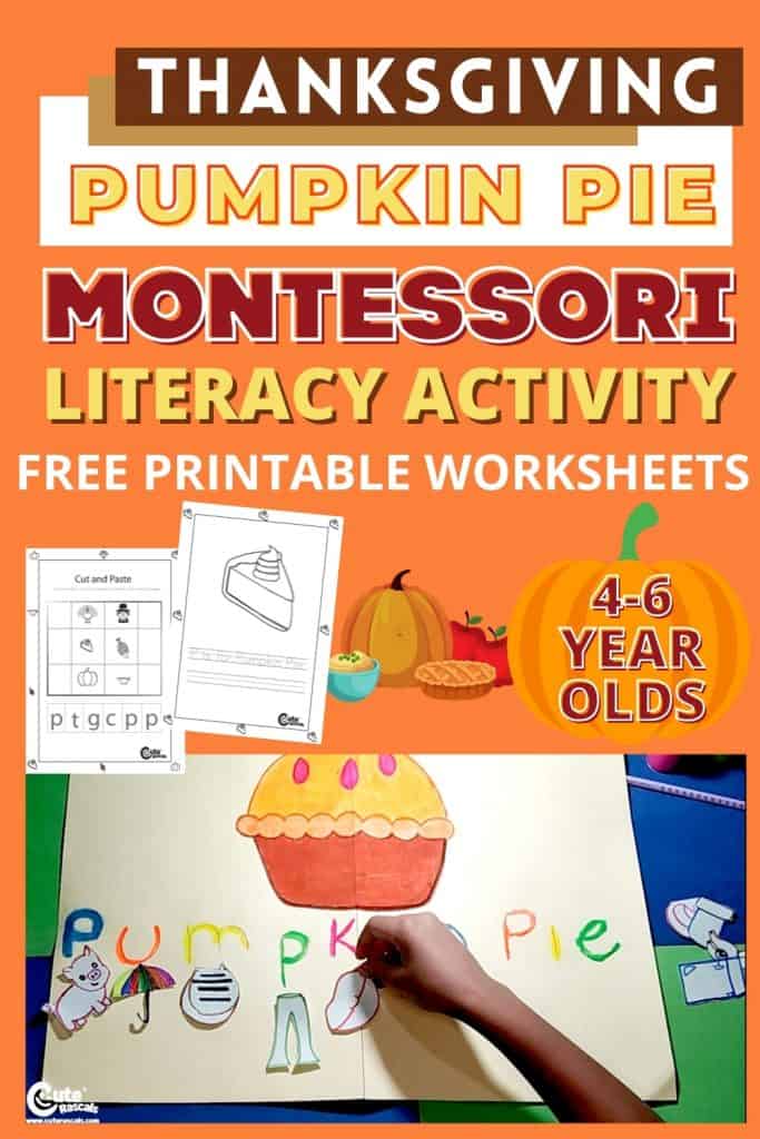 Pumpkin pie Montessori literacy activity with free printable worksheets