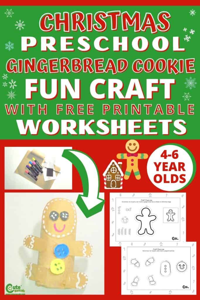 Gingerbread cookie fun craft for kids with free printable worksheets
