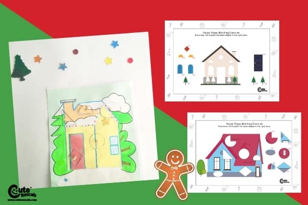 Gingerbread House Puzzle Game - Christmas Indoor Activity for Toddlers Worksheets (1-2 Year Olds)
