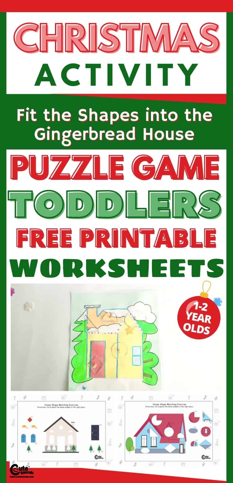 Gingerbread house puzzle for kids. Christmas activity for preschoolers.