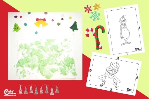 Grinch Foam Christmas Painting Idea for Kids Montessori Worksheets (1-2 Year Olds)