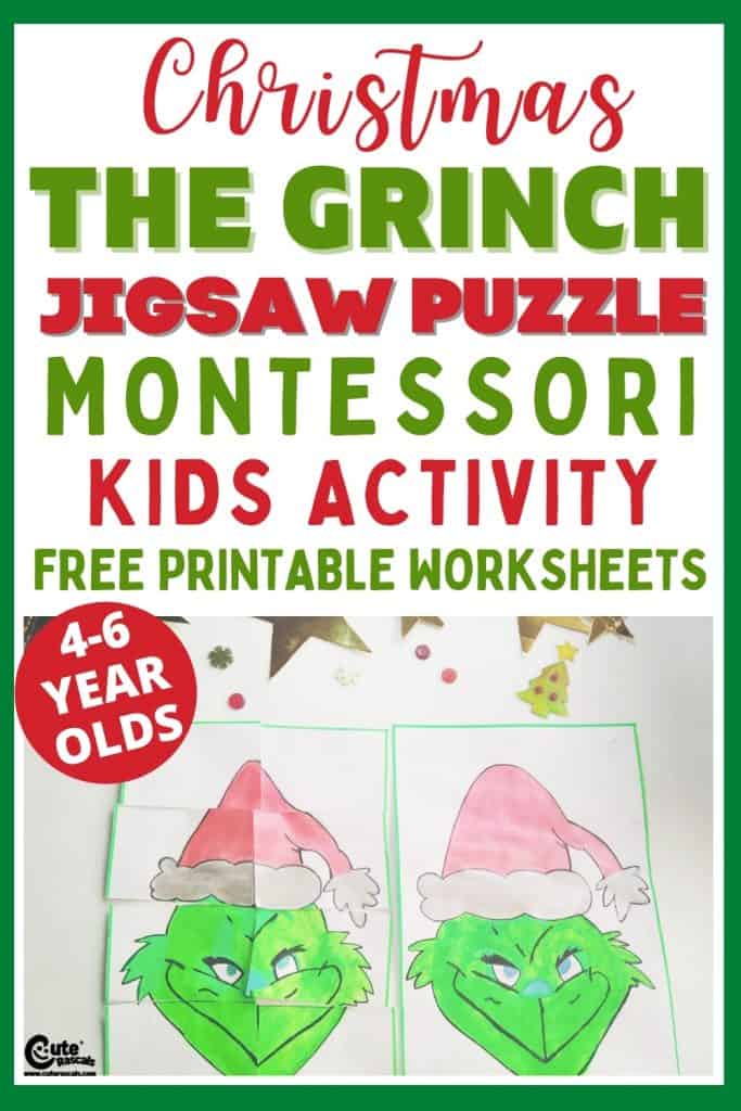 Grinch jigsaw puzzle game for kids with free printable worksheets