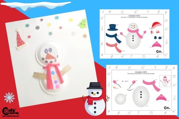 Snowman Paper Plate Art Craft for Kids with Preschool Worksheets (4-6 Year Olds)