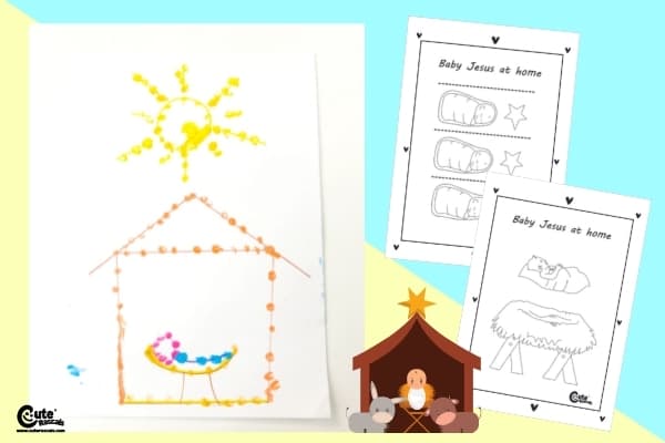 Baby Jesus in the Manger Easy Easter Arts and Crafts Montessori Worksheets (4-6 Year Olds)