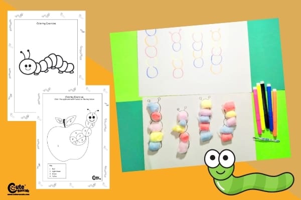Colored Worm Craft for Preschoolers Fine Motor Skills Montessori Worksheets (4-6 Year Olds)