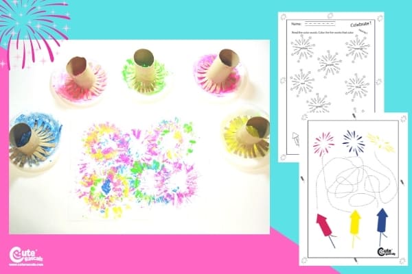 Fireworks Colors Easy Art Activity for Kids Montessori Worksheets (4-6 Year Olds)