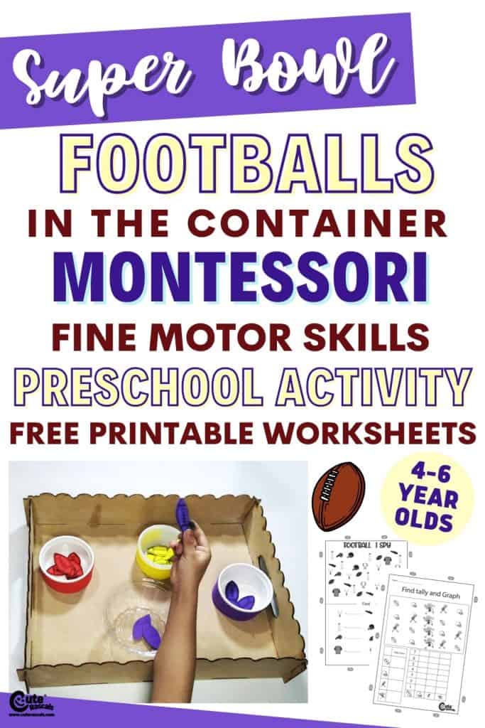 Footballs in the container. Easy football activity for kids