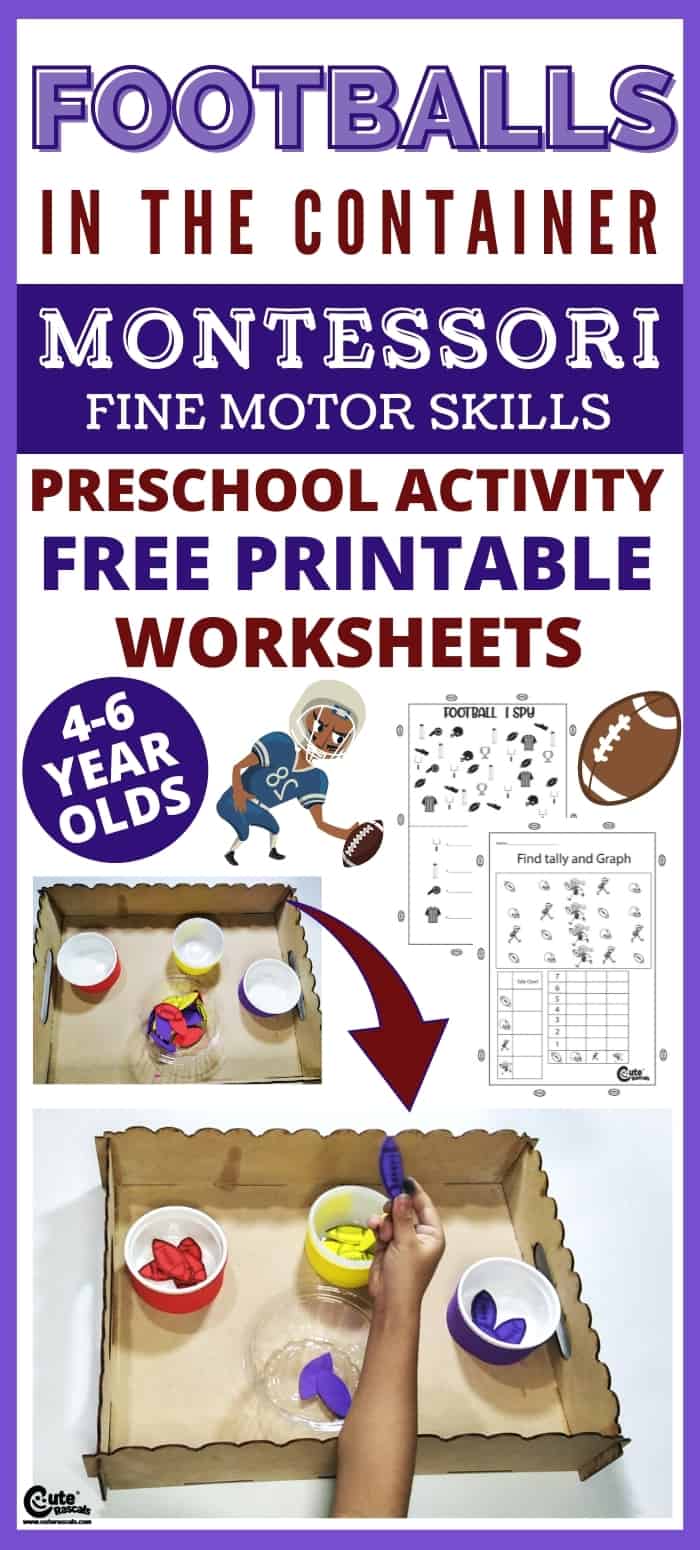 Super easy fun kids fine motor skills activity for preschoolers. Football in the container activity.