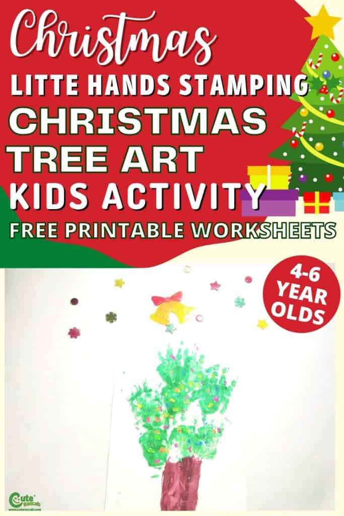 Little hands Christmas tree art activity. Easy Christmas crafts for preschoolers with free printable worksheets