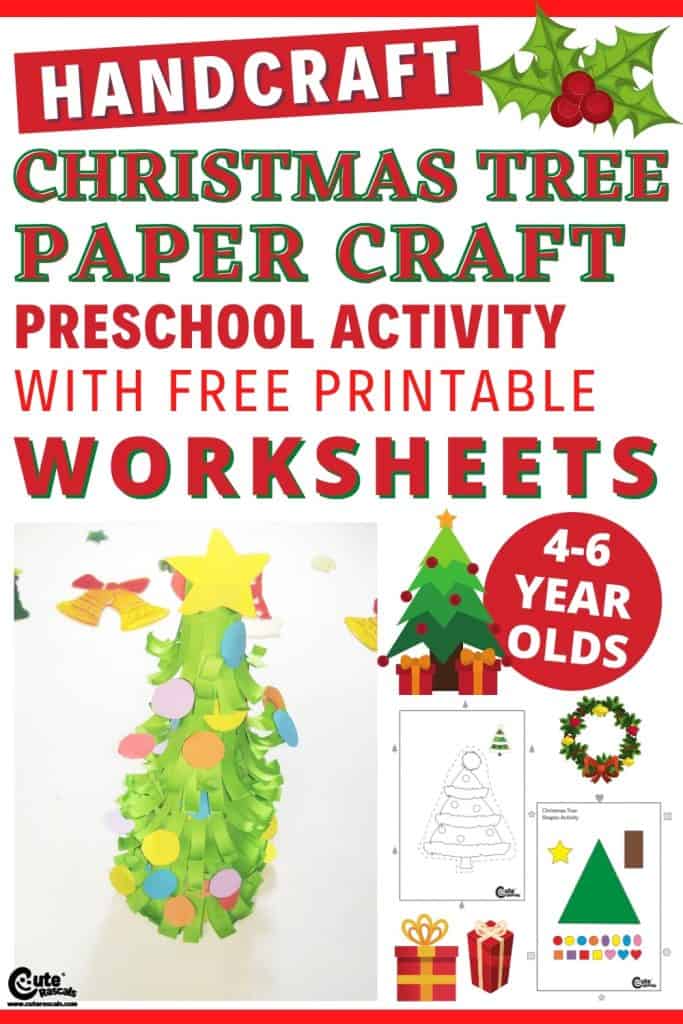 Paper Christmas tree craft for kids with free printable worksheets