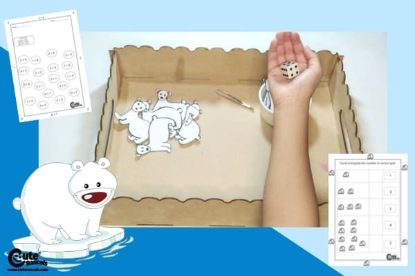 How Many Polar Bears? Winter Fun Math Game for Kids Montessori Worksheets (4-6 Year Olds)