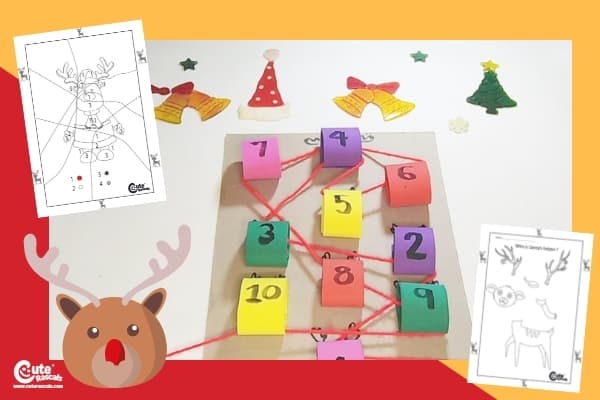 Reindeer Craft Christmas Math Game Montessori Worksheets (4-6 Year Olds)