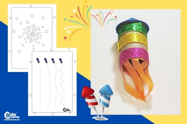 New Year Fireworks DIY Paper Rocket Craft Worksheets (4-6 Year Olds)