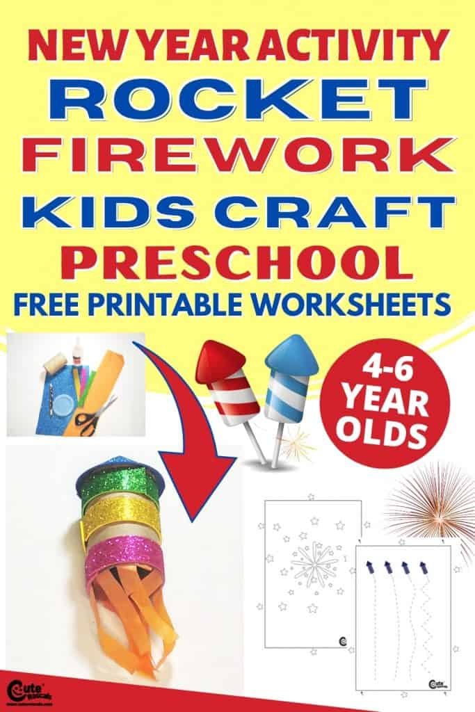 New year fireworks paper rocket craft with free printable worksheets