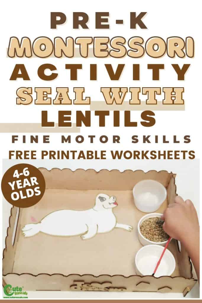 Seal with lentils kids fine motor skills activity
