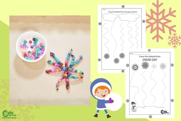 Snowflakes with Colored Beads Montessori Worksheets (2-4 Year Olds)