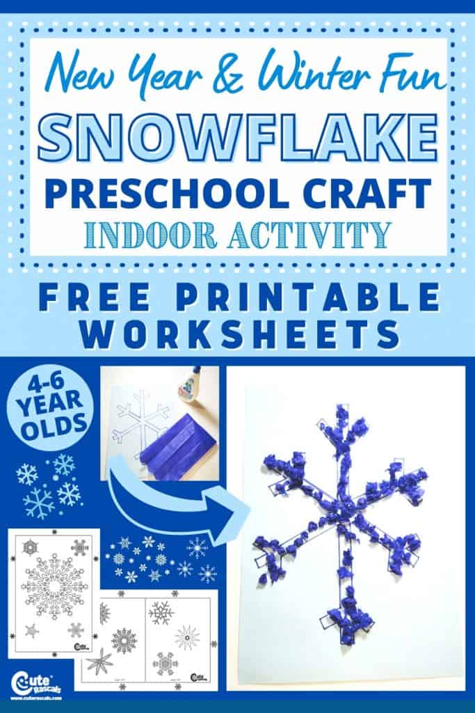 Snowflake easy craft for kids with free printable worksheets