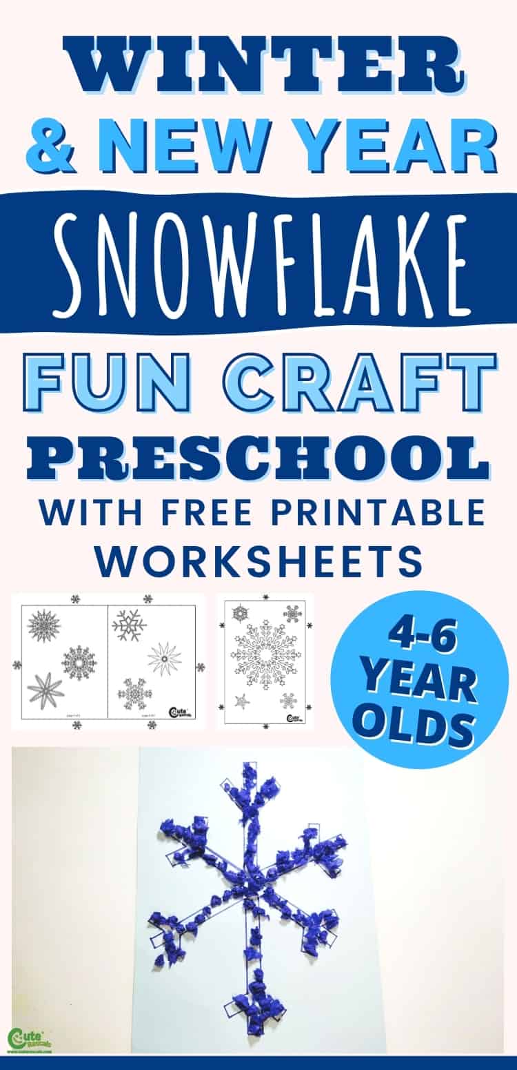 Kids indoor New Year activity for preschool. Snowflakes easy craft for kids activity.
