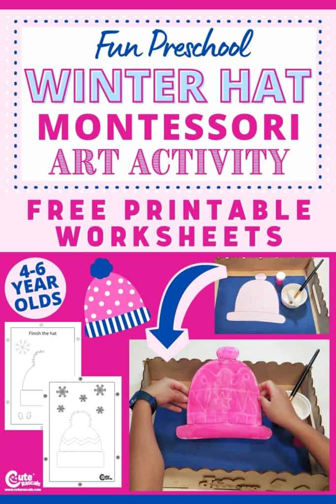 Winter hat preschool art activity with free printable worksheets