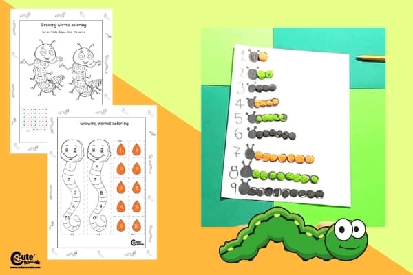 Worm Counting Games for Kindergarten Montessori Math Worksheets (4-6 Year Olds)