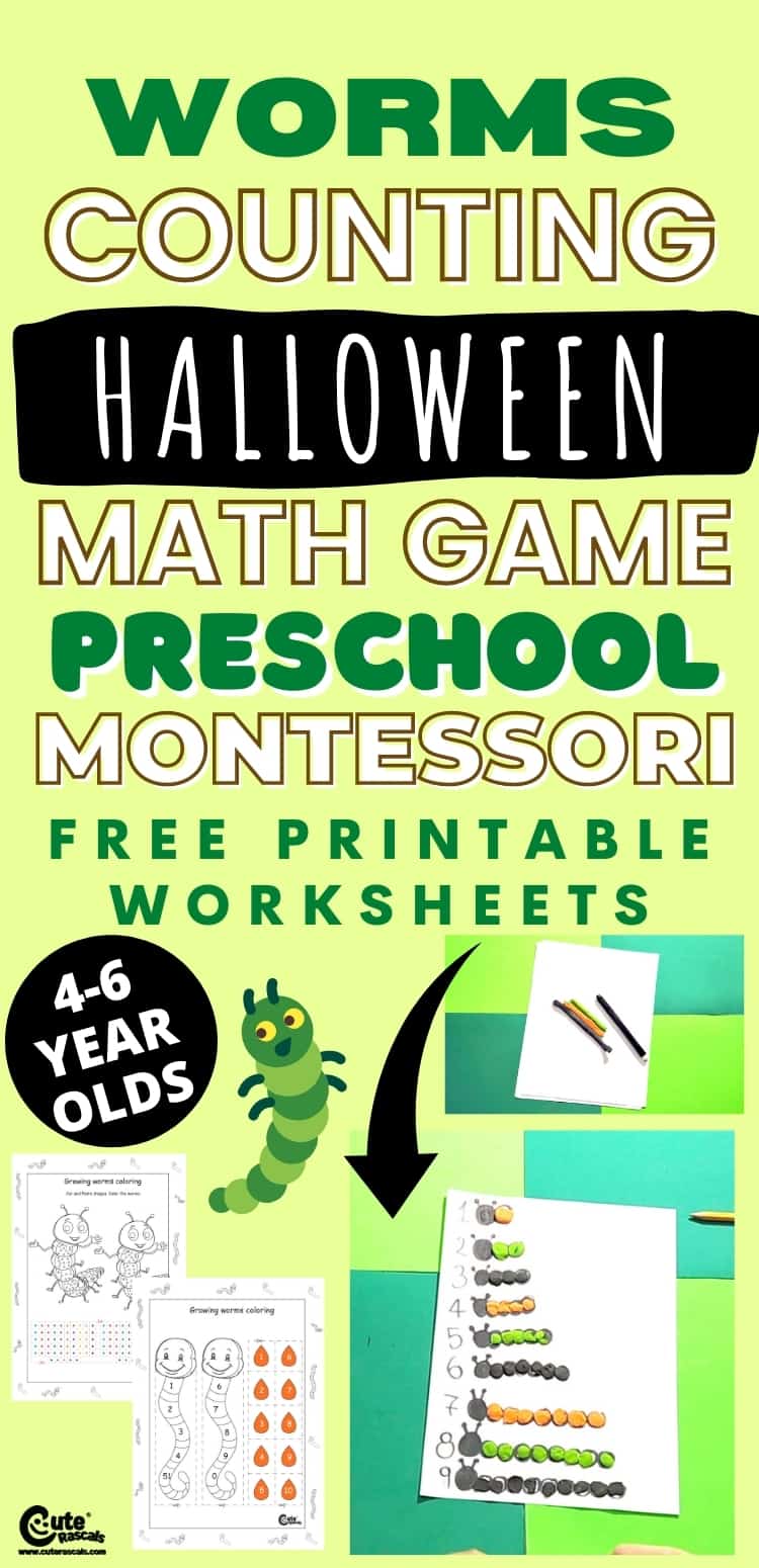 Halloween counting games for kindergarten. Using worms for Montessori math.