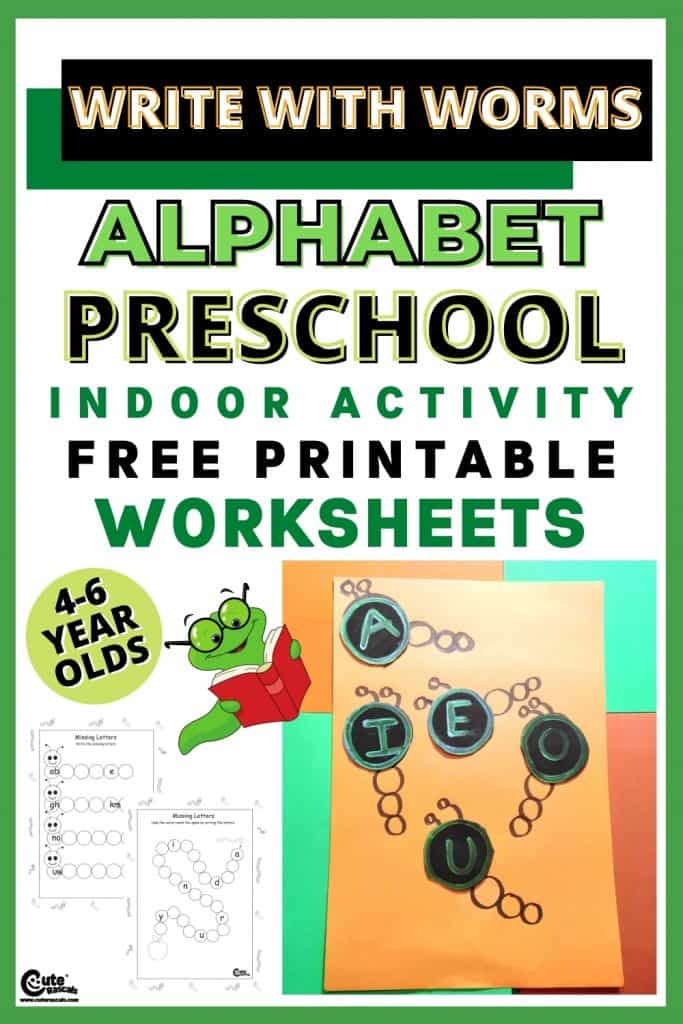 Alphabet preschool writing activity with funny worms